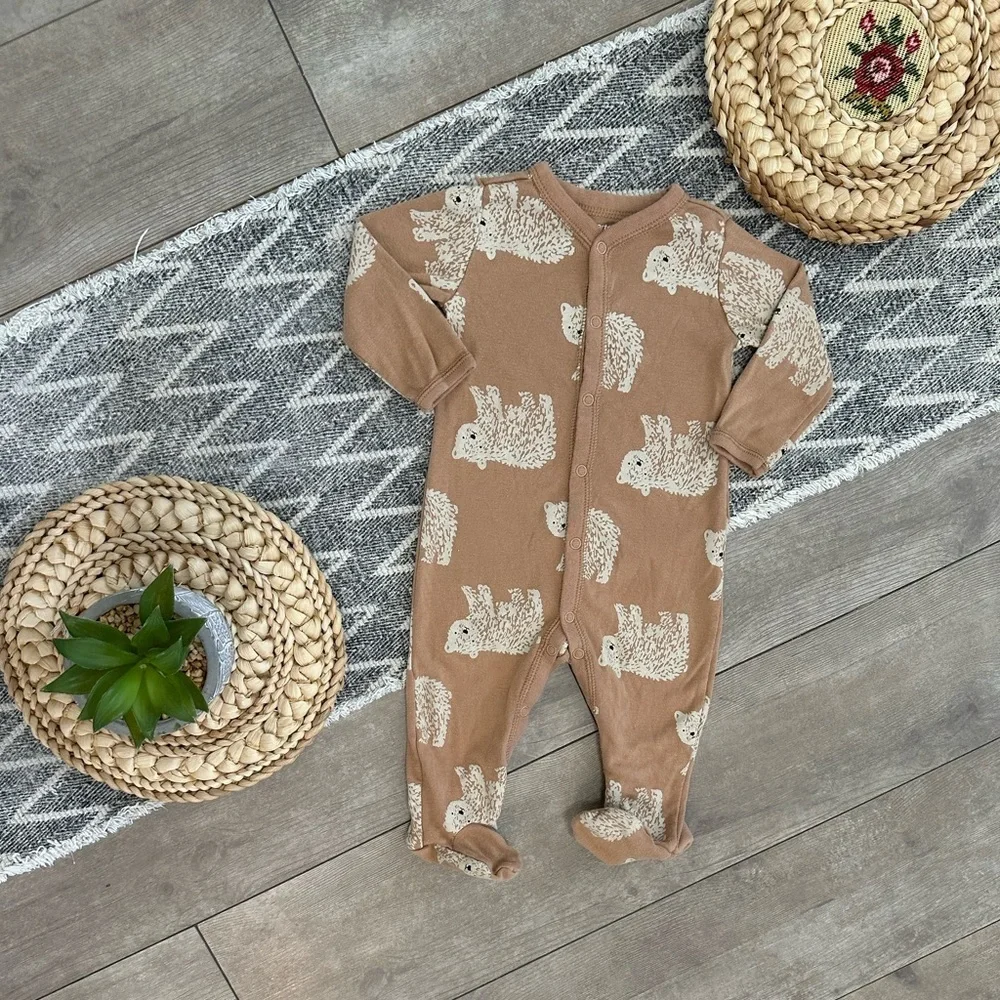 Carter's Brown Bear Patterned Button Snap Baby Boy Footies Size 9 Months Pajamas